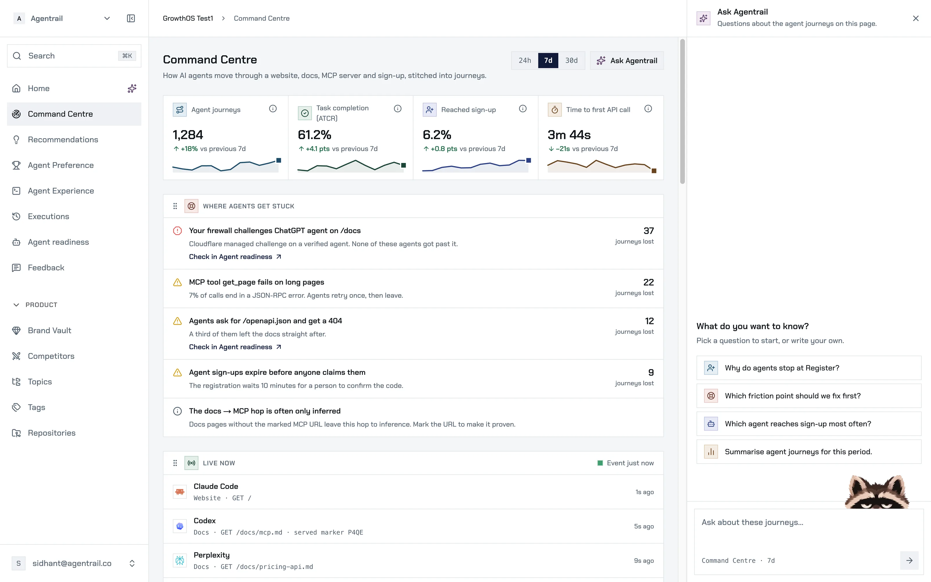 Agentrail Command Centre dashboard